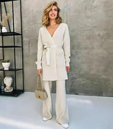 Comprar Conjunto Feminino Tricot Elegante para Trabalho e Eventos Off White ZARA